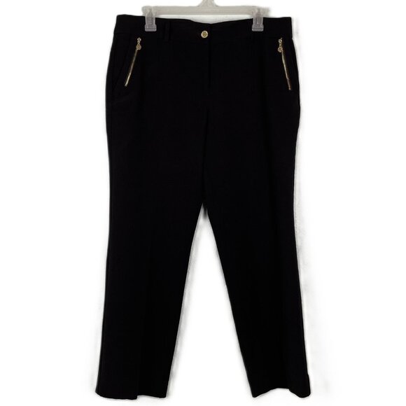 Anne Klein Black Dress Pants 14P 36" x 26" Gold Zipper Pockets - Picture 1 of 14